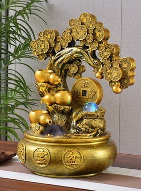 招财中式流水公件循环水风摆轮客厅办水室桌面景观乔迁开业礼品