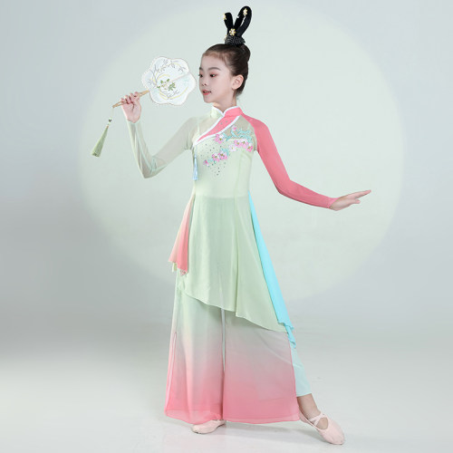 儿童古典舞演出服淡妆浓抹总相宜舞蹈服女童扇子舞民族舞中国舞服