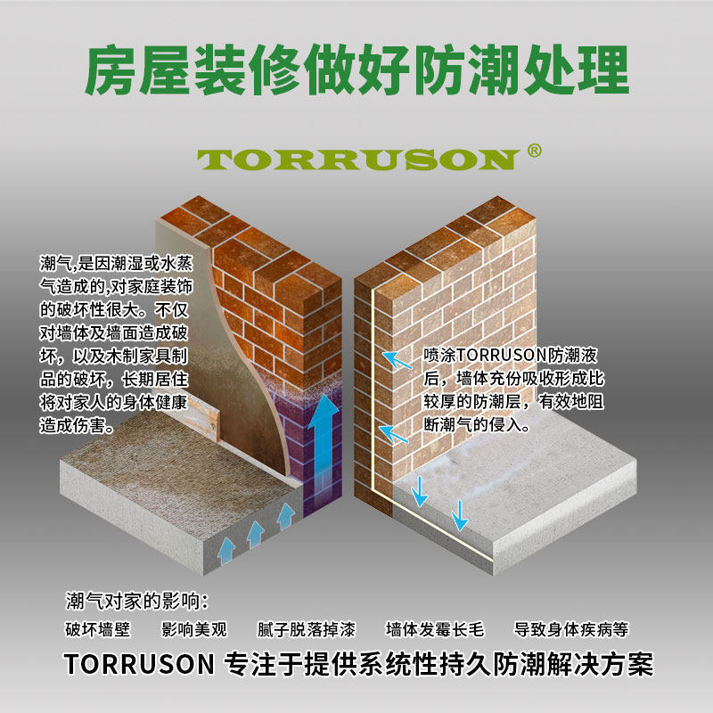 TORRUSON一楼车库地下室地面墙面防潮液防水防霉材料抗渗潮湿涂料