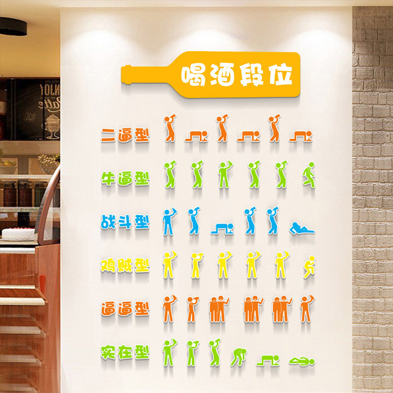 3D立体墙壁布置酒吧夜宵烧烤店面墙面贴画大排档酒店酒馆装饰墙贴