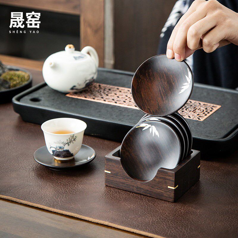 晟窑重竹杯垫圆形杯托套组套装茶杯隔热垫功夫杯垫茶道配件茶杯垫