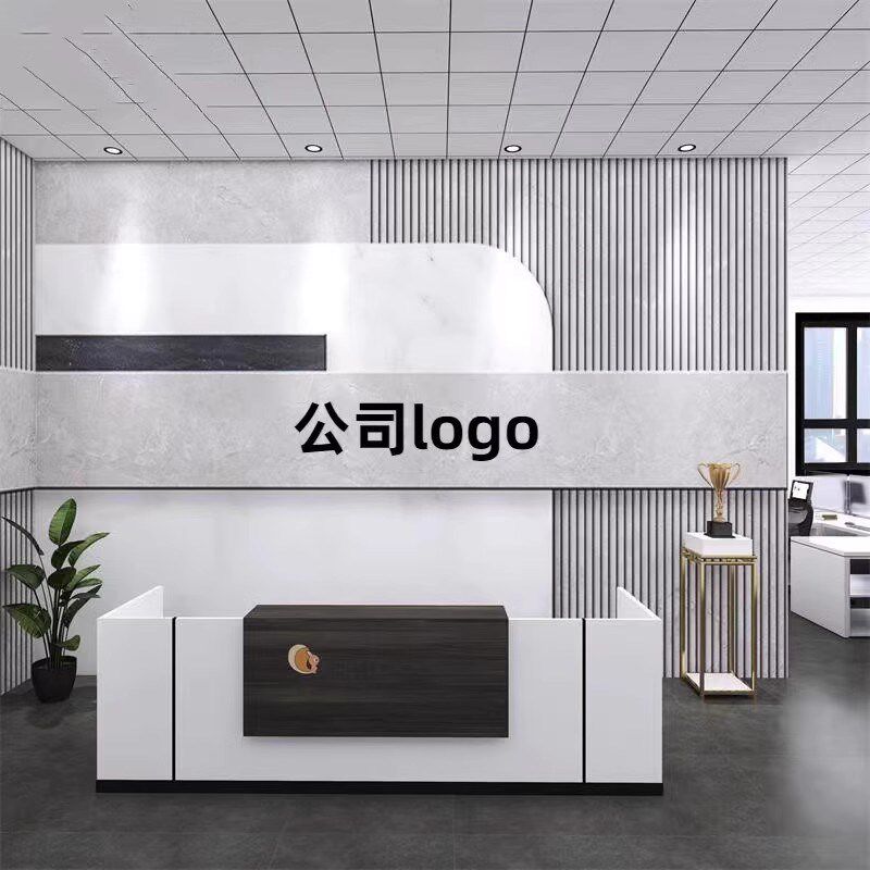 gd公司前台背景墙壁纸大理石纹lo8o形象墙纸美壁院吧台定制容画