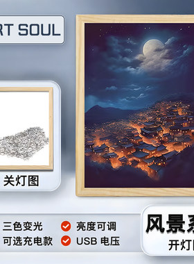 万家灯火风景相框灯光画岳卧楼创意氛围小夜灯阳装床头室饰画摆台