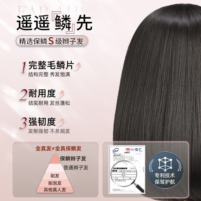 假发女全头套真人发丝短发假发内扣波波头造型隐形蕾丝无痕全头套