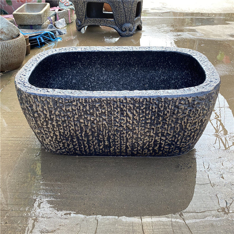 特大仿石头长方马槽高架子花盆水缸荷花缸粗陶仿古盆景种菜盆包邮
