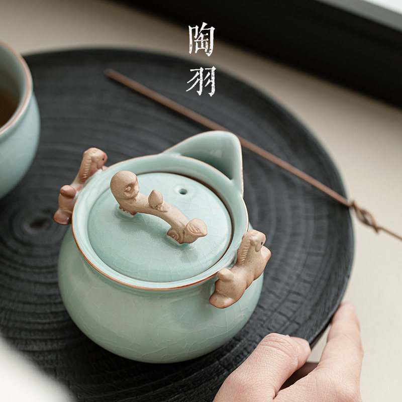 天青汝窑手抓壶防烫陶瓷家用茶壶大容量功夫茶具茶杯套装泡茶单壶