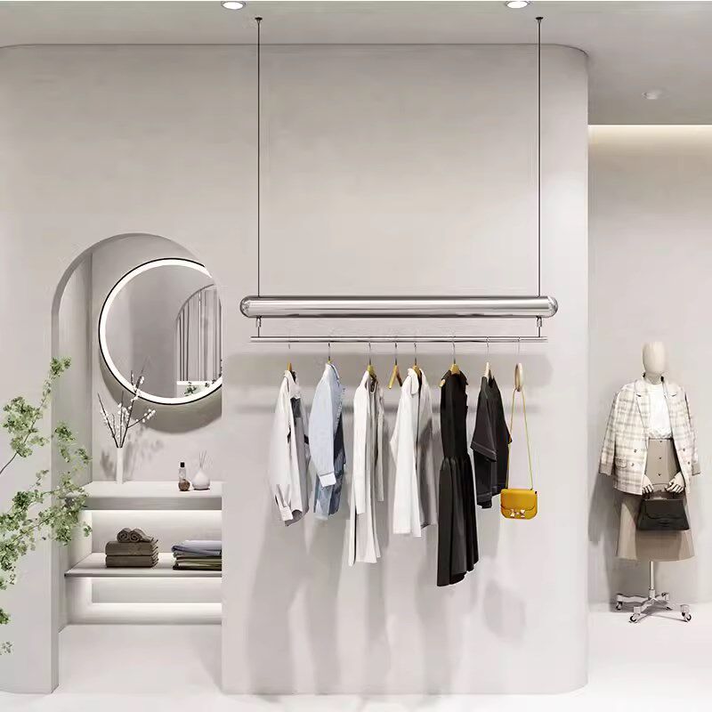 服装店橱窗展示架陈列架女装店货架不锈钢吊顶钢丝悬挂吊架挂衣架