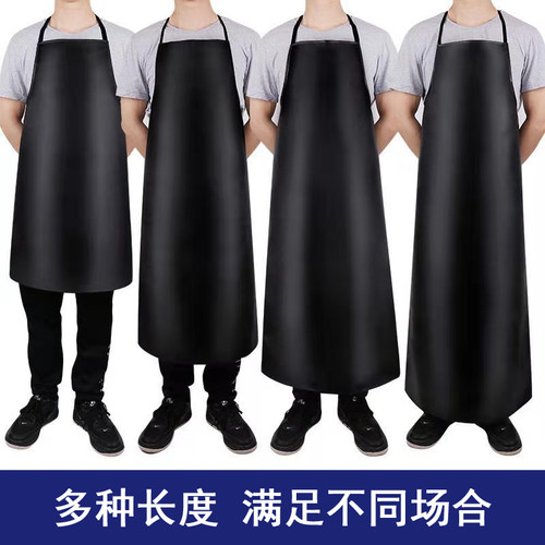 加厚pvc防水皮革围裙工业男女水产厨房屠宰场防油污耐脏黑色加长