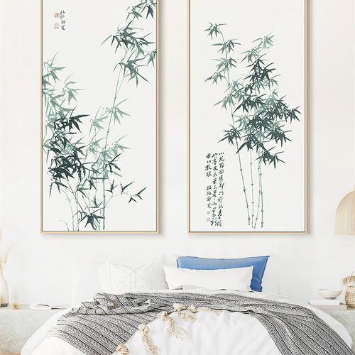 新中式装饰画郑板桥竹子水墨壁画玄关客厅卧室大两三四联日式挂画