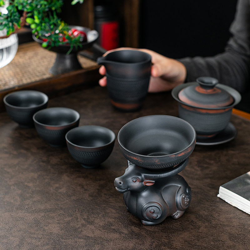 建水紫陶茶漏公道杯茶具家用茶滤茶叶茶水过滤网茶斗茶宠牛摆件