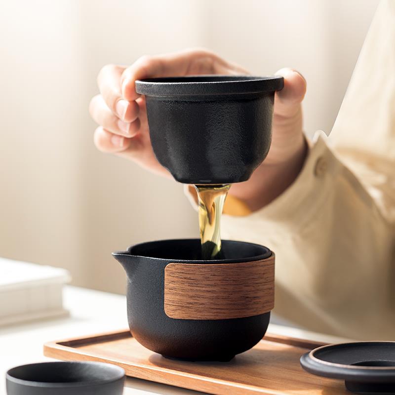 快客杯一壶二四杯便携式包户外随身单人迷你陶瓷旅行茶具定制logo