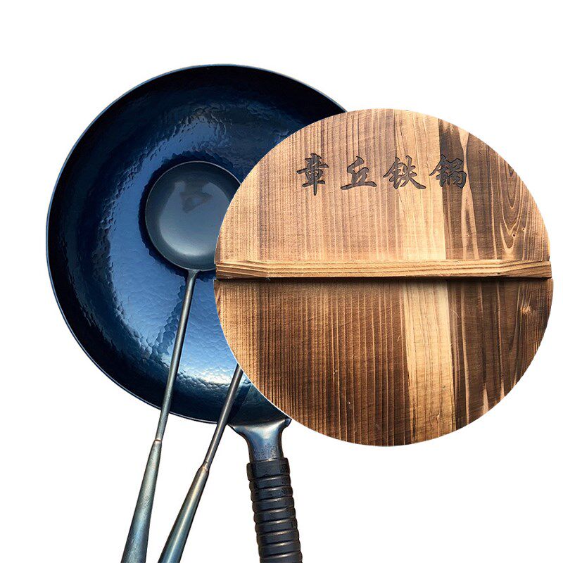 章丘铁锅炒锅专用杉木锅盖圆形炒锅家用老式加厚手工实木锅盖图片