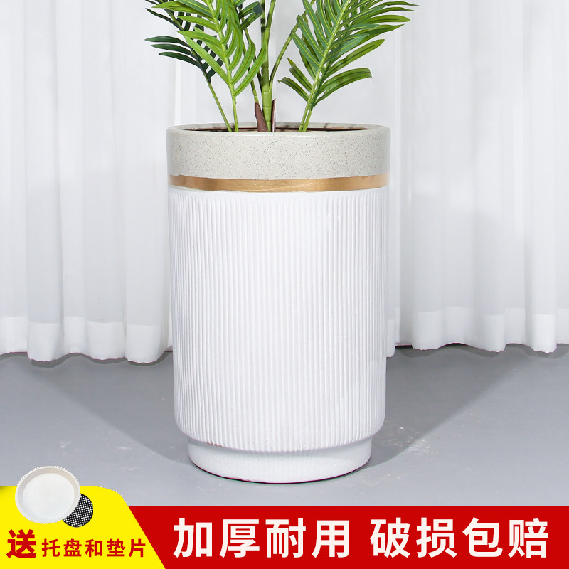 欧式简约陶瓷大花盆发财树金钱树绿植客厅室内外通用高筒花盆