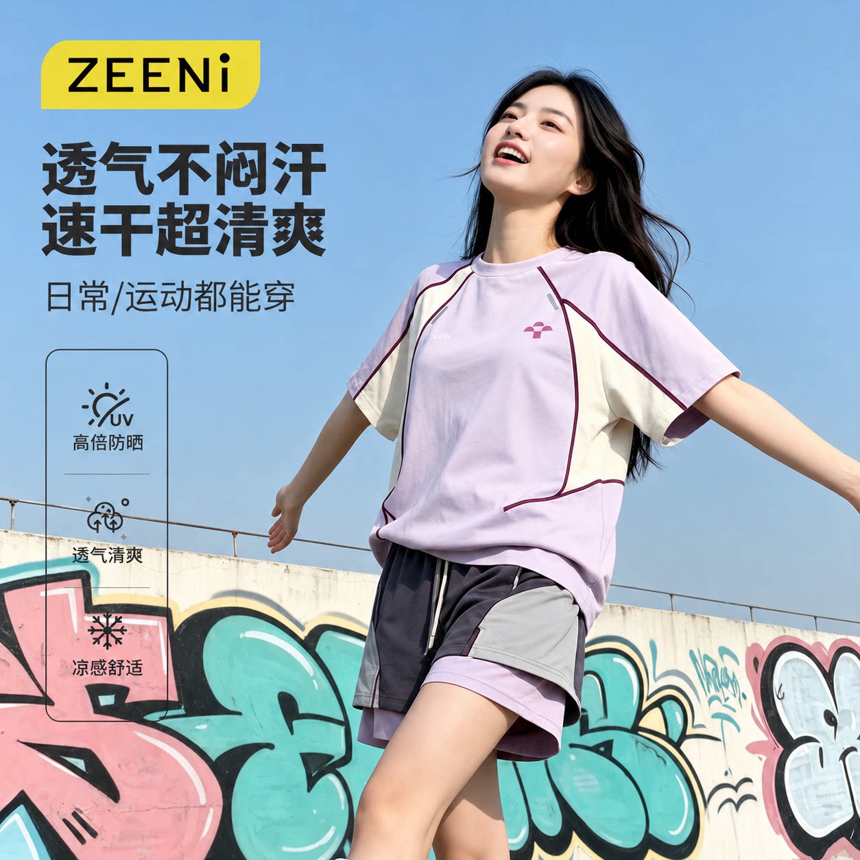 ZEENI速干衣女户外登山运动短袖t恤女2026新款夏季羽毛球宽松上衣