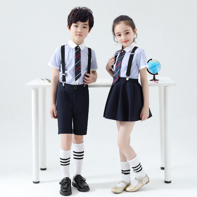儿童合唱演出服小学生男童礼服女童背带裤主持人朗诵夏季表演服装