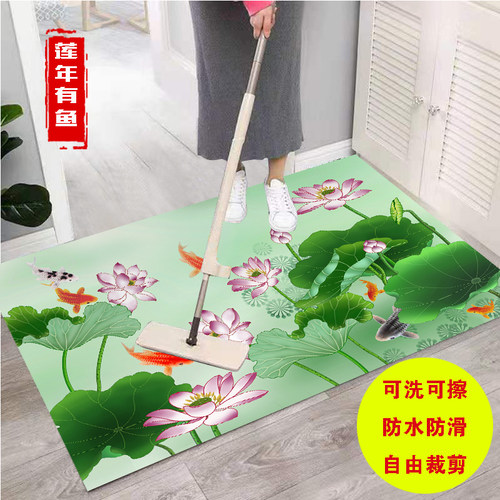 PVC皮革免洗可擦地垫入户门玄关门口脚垫防油厨房可裁剪亮面地毯