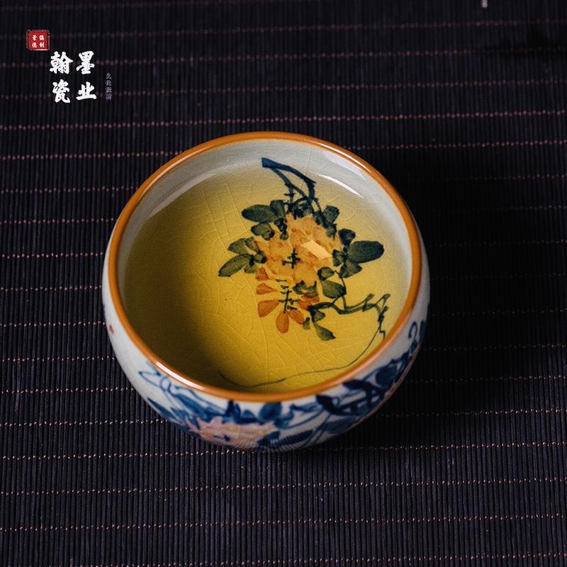 景德镇陶瓷老陶泥开片香气四溢罗汉杯手工手绘主人杯个人专用茶杯