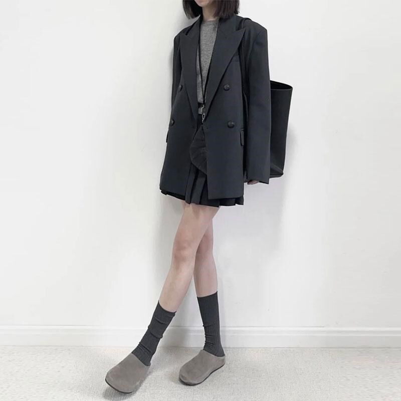 高级感灰色宽松西装外套女2025春季新款小个子中长款休闲西服上衣