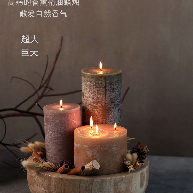 香薰蜡烛超大号摆件室内装饰家居欧式百搭烛台木托高端白色木质香