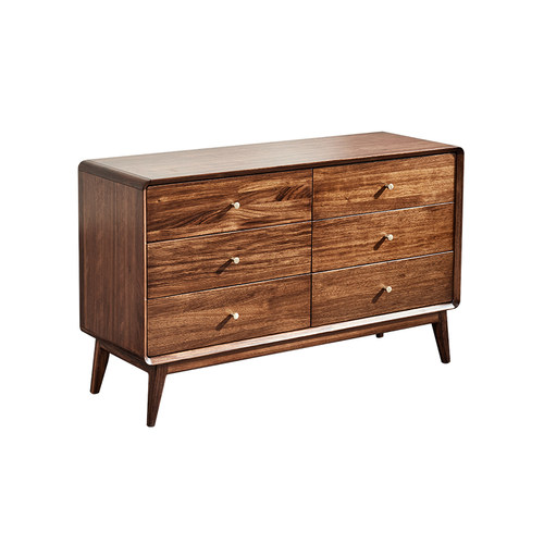 乌金木实木六斗柜卧室储物柜客厅收纳柜意式极简轻奢原木六斗橱柜