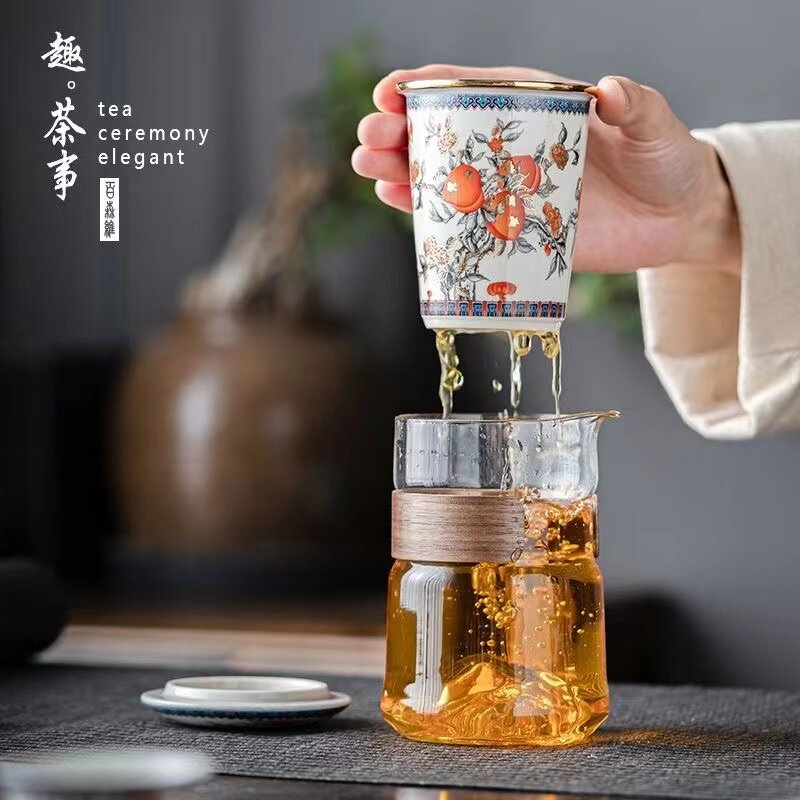 瓷里陶里旅行茶具家用整套泡茶杯日式一壶三杯便携陶瓷玻璃快客杯