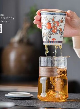 瓷里陶里旅行茶具家用整套泡茶杯日式一壶三杯便携陶瓷玻璃快客杯