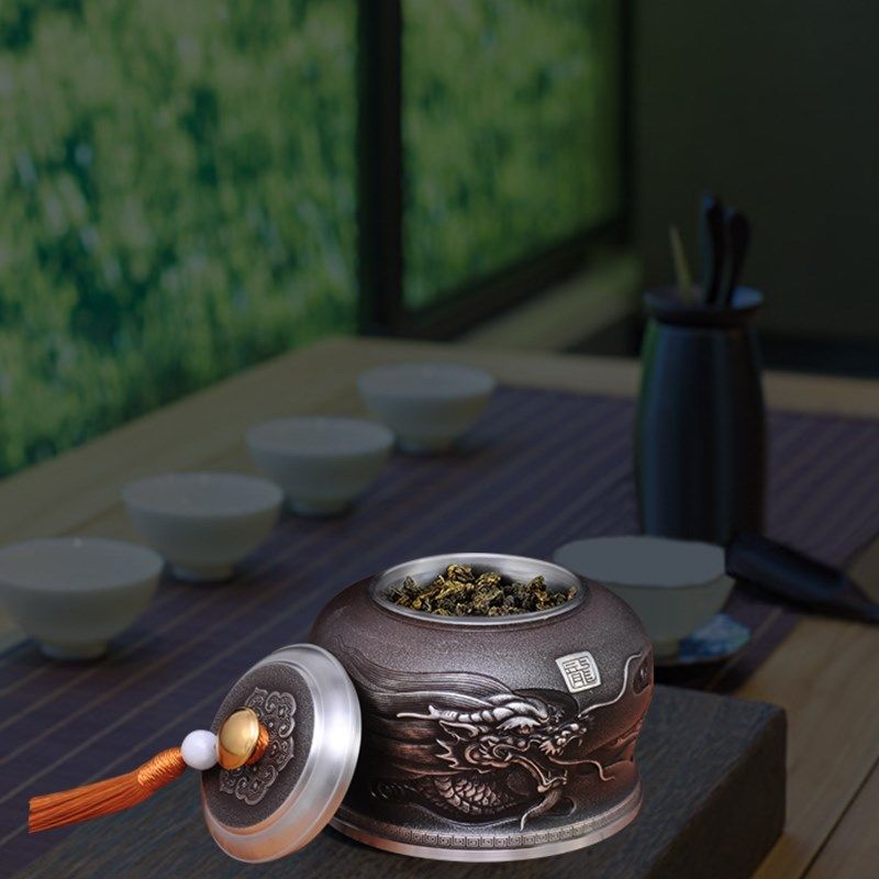 龙行天下廖达锡茶叶罐锡罐纯锡制茶罐密封罐防潮精品礼盒定制礼品