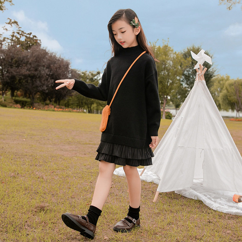 女童连衣裙秋装2021新款春秋季中大童洋气毛线裙儿童网红裙子童装