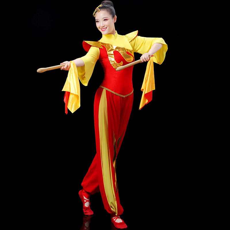 打鼓演出服女成人新款2023腰鼓龙鼓红色喜庆灯笼舞威风锣鼓秧歌舞