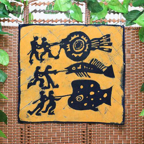 抽象蜡染画渔获手工布画云南特色手工艺礼品酒吧餐厅茶艺装饰挂画