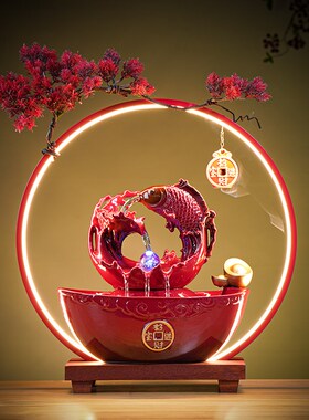 招财猫结婚喜庆红色陶瓷流水摆件前台招待乔迁送礼新婚礼物祝福