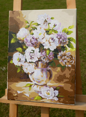 自油自画diy数字油画植物花卉手工绘填充涂色油彩画减压 栀子花开