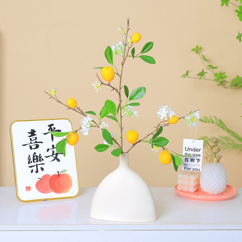 木级感仿真假花柠檬果子柿子马醉高绿植饰钟叶子客厅花艺装吊摆件