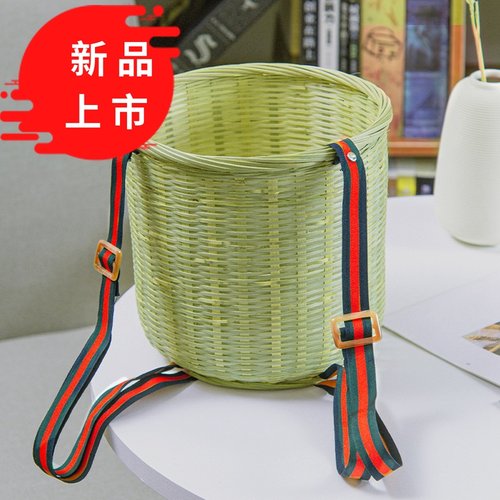 儿童号篓竹筐筐有背带采摘茶叶篮手工编织编外出小背装水果箩筐