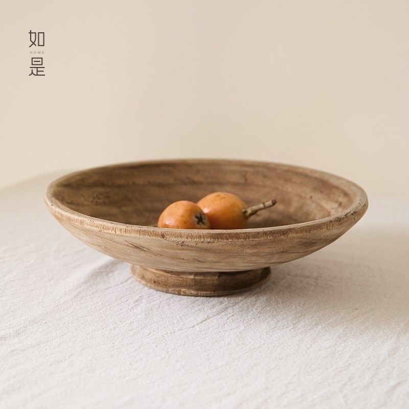 如是/侘寂风原木复古果盘手工实木果盘托盘摆件客厅民宿酒店装饰