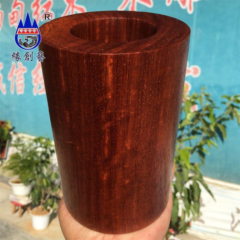 红木笔笔缅甸果梨大花紫檀木雕摆件一物一图实木质整木料圆形筒插