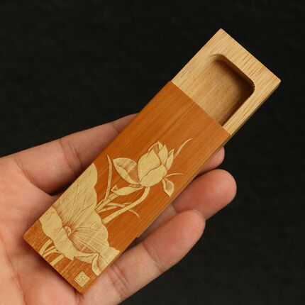 存放十年以上玉竹老料东阳名家戚挺飞本工纯手工留青雕刻牙签盒竹