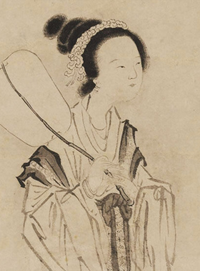 明唐寅秋风纨扇图艺术微喷复制国画名画复制客厅玄关卷轴装饰挂画