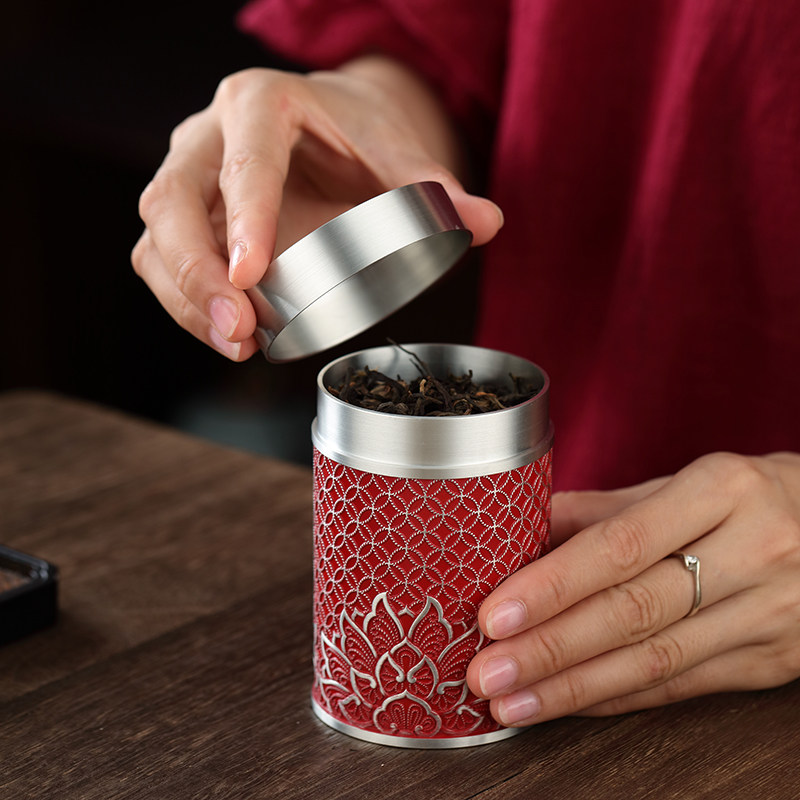 好茗天 纯锡茶叶罐小号 家用便携存储罐普洱密封罐功夫茶具醒茶罐