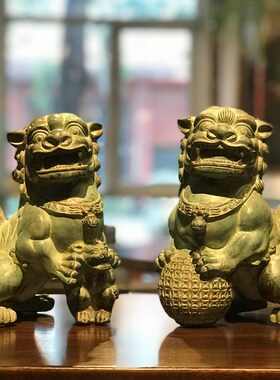 新中式创意木雕狮子摆件家居搭配装饰品酒柜客厅复古摆设手工艺品