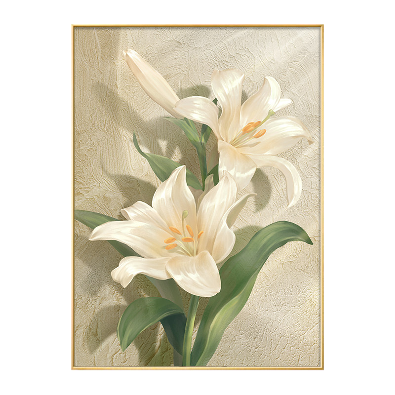 百合花客厅沙发背景墙装饰画肌理画入户玄关挂画落地画高级感壁画