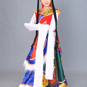新款藏族舞蹈演出服儿童成人藏族水袖藏服蒙古民族表演服装女藏袍