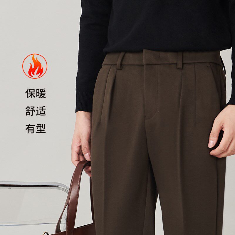 毛呢西裤男秋冬季2024新款加厚保暖闲裤子男士垂感毛料长裤男裤