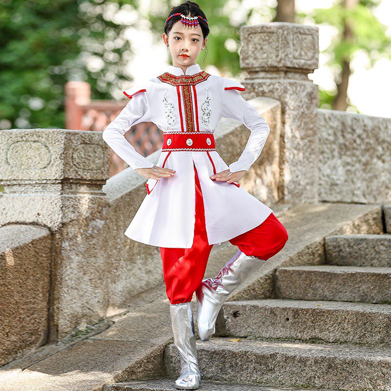 儿童蒙古族白马舞草原筷子舞演出少数民族表演服男女童蒙族袍服装