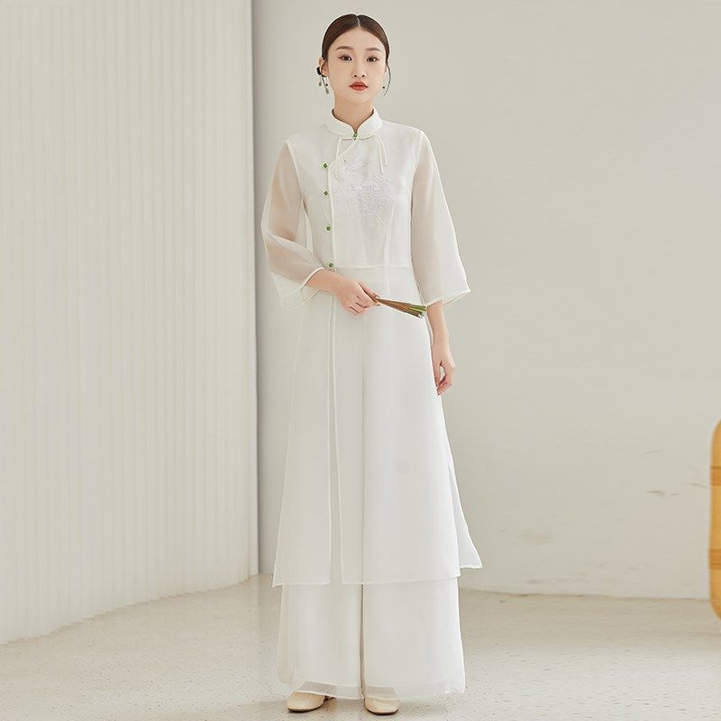 白色连衣裙新中式改良旗袍女2024早春新款高端套装中国风汉服女装