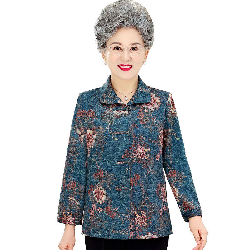 奶奶唐装秋装衬衫女上衣中老年人长袖妈妈装休闲衬衣老人春秋衣服