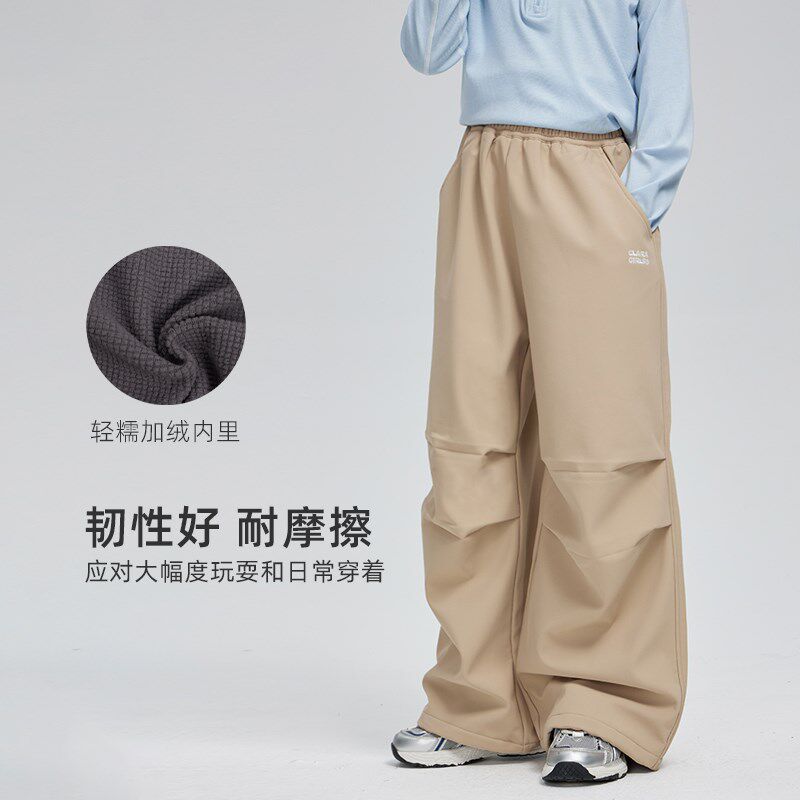 女童加绒冲锋裤2024秋冬款儿童加厚防风机能裤中大童阔腿工装裤
