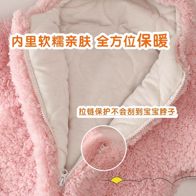 婴儿襁褓包被派大星衣服宝宝外出秋冬保暖羊羔绒外套新生儿爬爬衣