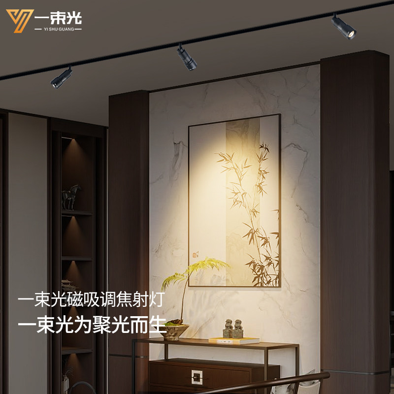 一束光射灯轨道磁吸灯调焦客厅玄关茶室洗墙灯照画可调吸顶聚光灯