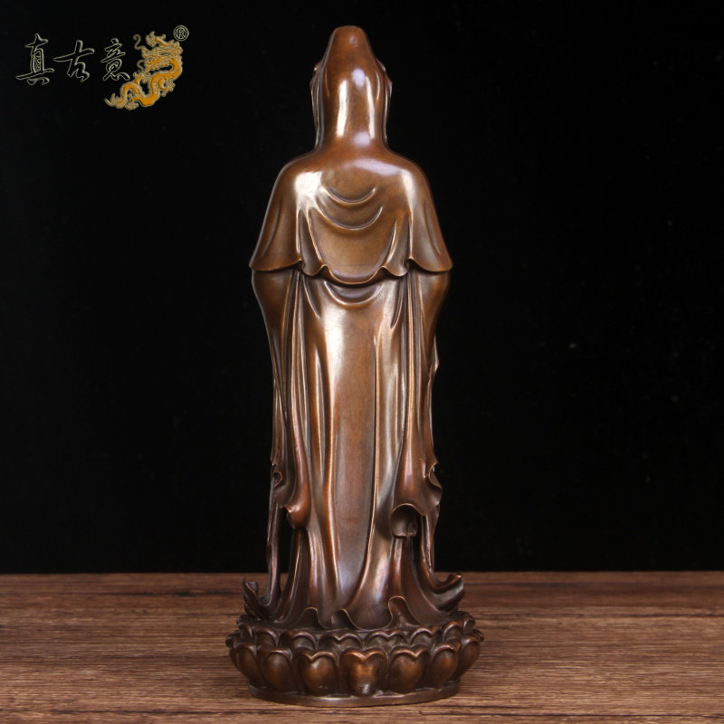 真古意 铜观音菩萨佛像摆件观世音铜像居家寺庙供奉工艺礼品摆饰